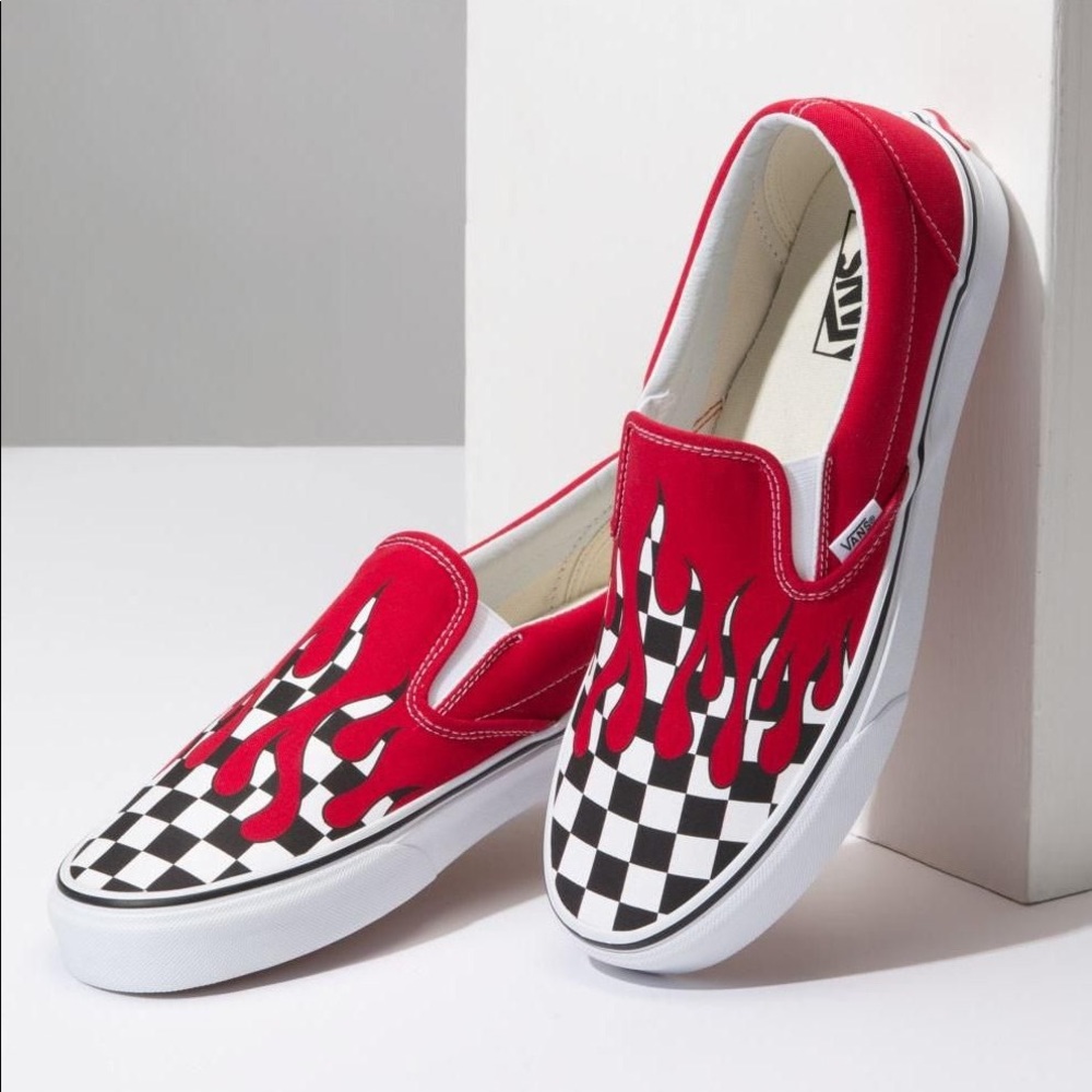 Red Flame Slip on Vans